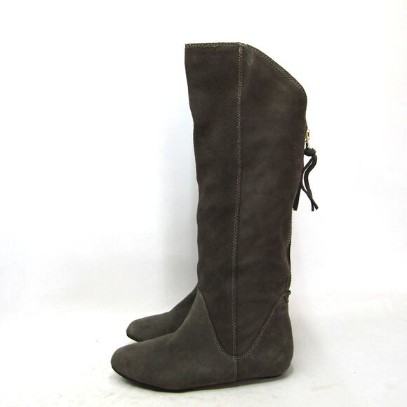 Steven By Steve Madden Womens Sz 8.5 Gray Suede Wedge Zip Knee High Boots - Picture 1 of 11